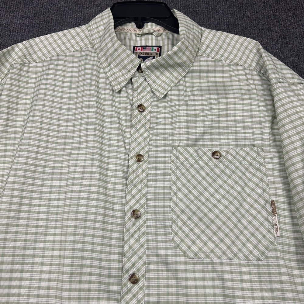 Ducks Unlimited Drake Waterfowl Shirt Large SS Button Down Green White Check - Picture 2 of 15